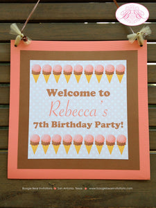 Retro Ice Cream Birthday Party Package Girl Summer Happy Door Banner Sign Popsicle Vintage Retro Sweet Boogie Bear Invitations Rebecca Theme