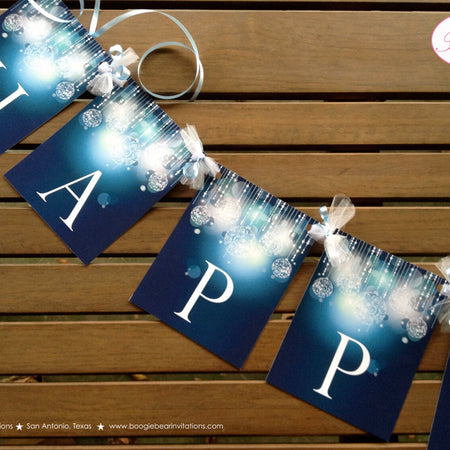 Sweet 16 Birthday Party Banner Winter Glowing Ornament Happy Christmas Blue Girl Light White Glow Bokeh Boogie Bear Invitations Krista Theme
