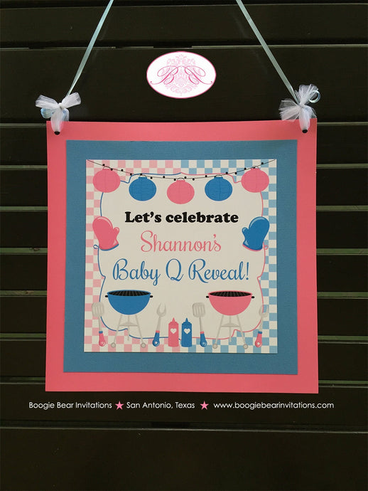 BBQ Reveal Baby Shower Door Banner Sign Pink Blue Grill Q Summer Dinner Boy Girl Barbecue Party Twins Boogie Bear Invitations Shannon Theme