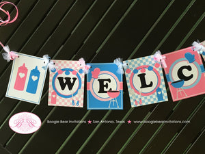 BBQ Reveal Welcome Baby Shower Banner Party Grill Q Pink Blue Summer Boy Girl Barbecue Twins Boogie Bear Invitations Shannon Theme Printed