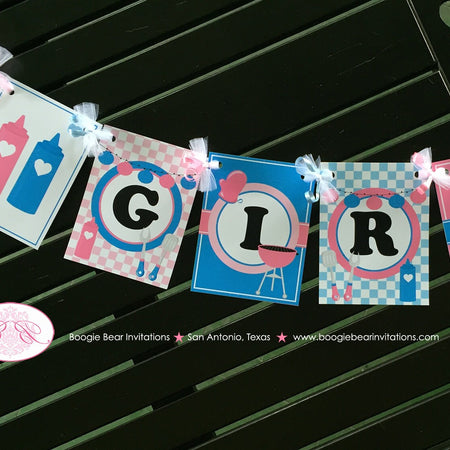 BBQ Reveal Baby Shower Party Banner Q Pink Blue Summer Girl Or Boy What A Joy Barbecue Twins Boogie Bear Invitations Shannon Theme Printed