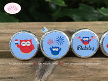 Load image into Gallery viewer, 4th of July Owls Candy Circle Candy Sticker Sheet Birthday Party Fireworks Boy Girl Independence Day Boogie Bear Invitations Blakeley Theme