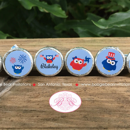4th of July Owls Candy Circle Candy Sticker Sheet Birthday Party Fireworks Boy Girl Independence Day Boogie Bear Invitations Blakeley Theme