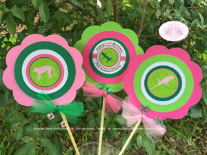 Pink Rainforest Birthday Centerpiece Set Party Rain Forest Girl Green Parrot Lizard Tropical Bird Gecko Boogie Bear Invitations Sophia Theme