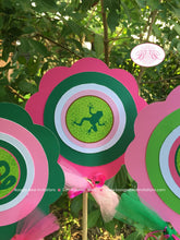Load image into Gallery viewer, Pink Rainforest Birthday Centerpiece Set Party Rain Forest Girl Green Parrot Lizard Tropical Bird Gecko Boogie Bear Invitations Sophia Theme