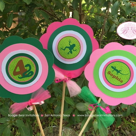 Pink Rainforest Birthday Centerpiece Set Party Rain Forest Girl Green Parrot Lizard Tropical Bird Gecko Boogie Bear Invitations Sophia Theme