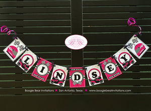 Pink Motorcycle Party Name Banner Birthday Driver Racing Black Girl Enduro Motocross Racing Race Track Boogie Bear Invitations Lindsey Theme