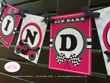 Load image into Gallery viewer, Pink Motorcycle Party Name Banner Birthday Driver Racing Black Girl Enduro Motocross Racing Race Track Boogie Bear Invitations Lindsey Theme