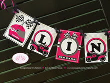 Load image into Gallery viewer, Pink Motorcycle Party Name Banner Birthday Driver Racing Black Girl Enduro Motocross Racing Race Track Boogie Bear Invitations Lindsey Theme