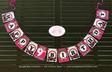 Load image into Gallery viewer, Pink Motorcycle Happy Birthday Party Banner Girl Black Grey Race Enduro Motocross Racing Race Track Boogie Bear Invitations Lindsey Theme