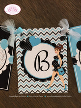 Load image into Gallery viewer, Aqua Blue Black Welcome Baby Shower Banner Modern Chic Boy Girl Teal Turquoise Chevron Dot Boogie Bear Invitations Vanessa Theme Printed