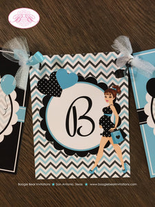 Aqua Blue Black Welcome Baby Shower Banner Modern Chic Boy Girl Teal Turquoise Chevron Dot Boogie Bear Invitations Vanessa Theme Printed