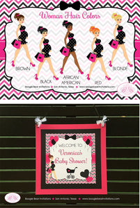 Pink Black Baby Shower Door Banner Party Girl Chevron Modern Chic Ribbon Heart Dot Stroller Boogie Bear Invitations Veronica Theme Printed
