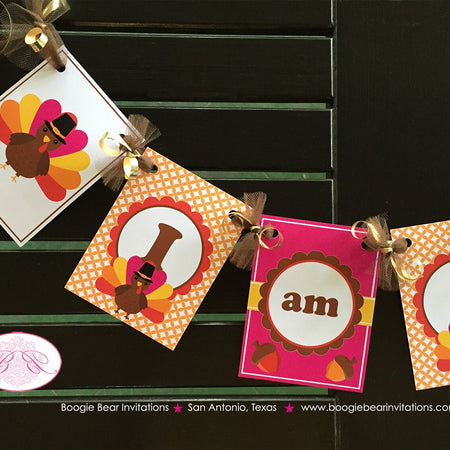 Pink Turkey Birthday Party I am 1 Banner Highchair Girl Fall Thanksgiving Pumpkin Wagon Acorn Autumn Boogie Bear Invitations Riley Theme