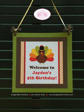 Load image into Gallery viewer, Little Turkey Birthday Party Door Banner Fall Girl Boy Orange Thanksgiving Bird Country Rustic Gobble Boogie Bear Invitations Jayden Theme