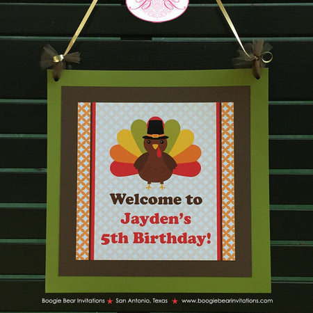 Little Turkey Birthday Party Door Banner Fall Girl Boy Orange Thanksgiving Bird Country Rustic Gobble Boogie Bear Invitations Jayden Theme