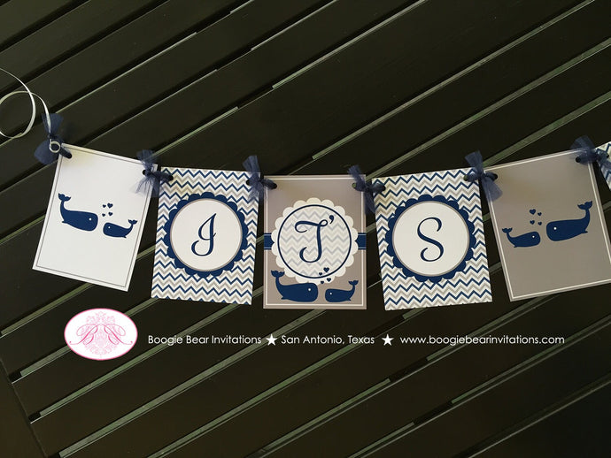 Navy Blue Whale Baby Shower Party Banner It's A Boy Girl Royal Grey White Little Pool Chevron Boogie Bear Invitations Kristy Theme Printed