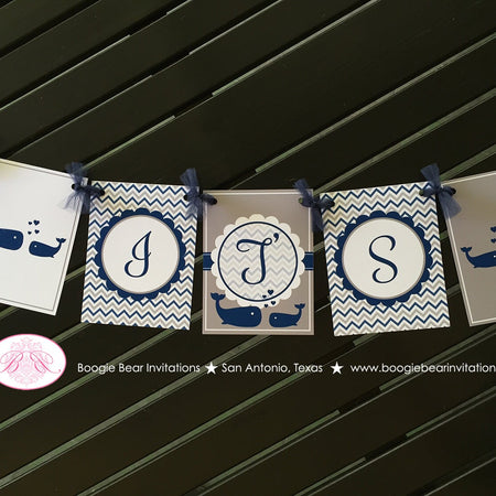 Navy Blue Whale Baby Shower Party Banner It's A Boy Girl Royal Grey White Little Pool Chevron Boogie Bear Invitations Kristy Theme Printed