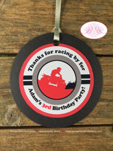 Load image into Gallery viewer, Red ATV Birthday Party Favor Tags Circle All Terrain Vehicle 4 Wheeler Off Road Quad Girl Boy Race Track Boogie Bear Invitations Adam Theme