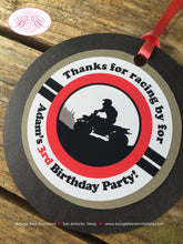 Load image into Gallery viewer, Red ATV Birthday Party Favor Tags Circle All Terrain Vehicle 4 Wheeler Off Road Quad Girl Boy Race Track Boogie Bear Invitations Adam Theme