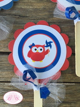 Load image into Gallery viewer, 4th of July Owl Party Cupcake Toppers Birthday Boy Girl Fireworks Patriotic Flag USA Independence Day Boogie Bear Invitations Blakeley Theme