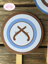 Load image into Gallery viewer, Blue Cowboy Baby Shower Cupcake Toppers Gunslinger Ranch Boots Brown Lone Star Boy Farm Rustic Ranch Boogie Bear Invitations Shane Theme