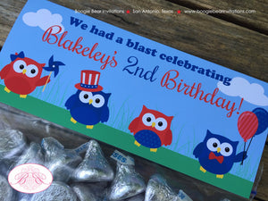 4th of July Owls Party Treat Bag Toppers Folded Favor Birthday Fireworks Woodland Independence Day Boogie Bear Invitations Blakeley Theme