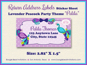 Peacock Bird Birthday Party Invitation Purple Teal Aqua Turquoise Blue Bird Boogie Bear Invitations Palila Theme Paperless Printable Printed
