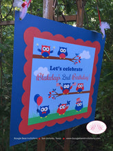 Load image into Gallery viewer, 4th of July Owls Birthday Party Door Banner Boy Girl Fireworks Patriotic Flag Independence Day USA Boogie Bear Invitations Blakeley Theme