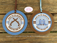 Load image into Gallery viewer, Blue Gunslinger Baby Shower Favor Tags Boy Brown Boots Guns Pistols Ranch Paisley Cowboy Boots Pistol Boogie Bear Invitations Shane Theme
