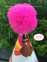 Load image into Gallery viewer, Pink Turkey Fall Birthday Party Hat Little Girl Orange Thanksgiving Gobble Bird Autumn Farm Barn Country Boogie Bear Invitations Riley Theme
