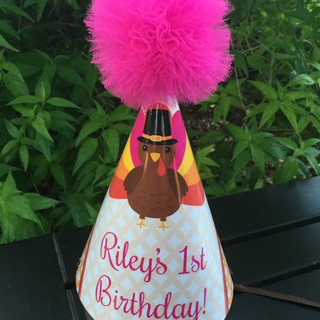 Pink Turkey Fall Birthday Party Hat Little Girl Orange Thanksgiving Gobble Bird Autumn Farm Barn Country Boogie Bear Invitations Riley Theme