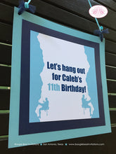 Load image into Gallery viewer, Rock Climbing Birthday Party Door Banner Aqua Navy Blue Boy Girl Climb Teal Turquoise Bouldering Modern Boogie Bear Invitations Caleb Theme