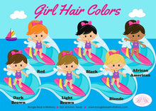 Load image into Gallery viewer, Surfer Girl Birthday Party Door Banner Beach Pink Purple Swim Swimming Ocean Pool Surf Island Surfing Boogie Bear Invitations Leilani Theme