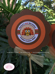 Thanksgiving Birthday Party Centerpiece Owl Boy Girl Fall Autumn Orange Pumpkin Turkey Gobble Pilgrim Boogie Bear Invitations Rylan Theme