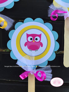 Woodland Birds Owl Cupcake Toppers Baby Shower Pink Blue Yellow Flower Garden Boy Girl Gender Neutral Boogie Bear Invitations Lola Theme