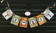 Load image into Gallery viewer, Fall Woodland Animals Highchair I am 1 Banner Birthday Party Squirrel Fox Autumn Pumpkin Boy Girl 1st Boogie Bear Invitations Asher Theme