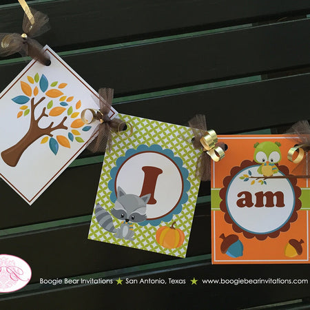 Fall Woodland Animals Highchair I am 1 Banner Birthday Party Squirrel Fox Autumn Pumpkin Boy Girl 1st Boogie Bear Invitations Asher Theme