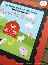 Load image into Gallery viewer, Barn Farm Animals Birthday Door Banner Girl Boy Country Barn Petting Zoo Red Black Cow Pig Lamb Horse Boogie Bear Invitations Peyton Theme