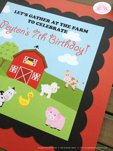 Barn Farm Animals Birthday Door Banner Girl Boy Country Barn Petting Zoo Red Black Cow Pig Lamb Horse Boogie Bear Invitations Peyton Theme