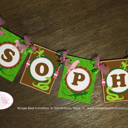 Pink Rainforest Birthday Banner Small Girl Party Parrot Monkey Frog Wild Zoo Amazon Rain Forest Jungle Boogie Bear Invitations Sophia Theme