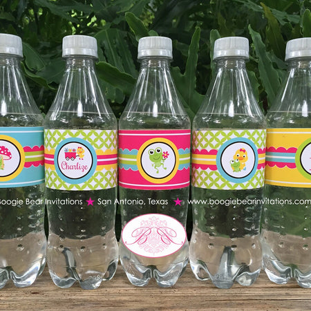 Frog Duck Birthday Party Bottle Wraps Wrapper Cover Label Spring Garden Girl Pink Gardening Plant Boogie Bear Invitations Charlize Theme