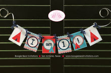 Load image into Gallery viewer, Teepee Arrow I am 1 Highchair Banner Birthday Party Chevron Red Navy Blue Aqua Turquoise Boy Girl 1st Boogie Bear Invitations Ryder Theme