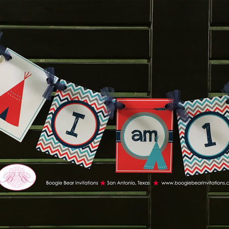 Teepee Arrow I am 1 Highchair Banner Birthday Party Chevron Red Navy Blue Aqua Turquoise Boy Girl 1st Boogie Bear Invitations Ryder Theme