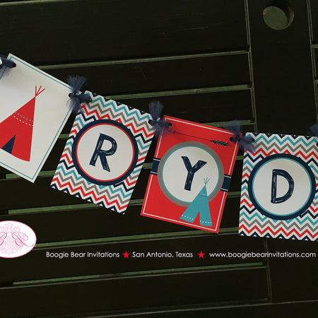 Teepee Arrow Party Name Banner Birthday Chevron Red Navy Blue Aqua Turquoise Girl Boy 1st 2nd 3rd 4th Boogie Bear Invitations Ryder Theme