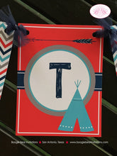 Load image into Gallery viewer, Teepee Arrow Happy Birthday Party Banner Chevron Red Navy Blue Aqua Turquoise Grey Boy Girl Tipi Camping Boogie Bear Invitations Ryder Theme
