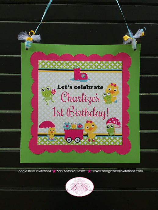 Frog Duck Birthday Party Door Banner Pink Happy Welcome Spring Girl April Showers Bring May Flowers Boogie Bear Invitations Charlize Theme