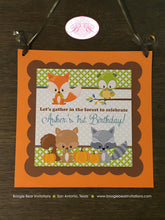 Load image into Gallery viewer, Fall Woodland Animals Birthday Party Door Banner Fox Bird Owl Pumpkin Squirrel Autumn Forest Creatures Boogie Bear Invitations Asher Theme
