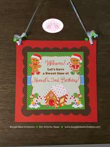 Gingerbread Boy Party Door Banner Birthday Red Green Lollipop Snowflake Candy Snow Ginger Bread House Boogie Bear Invitations Hansel Theme