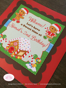 Gingerbread Boy Party Door Banner Birthday Red Green Lollipop Snowflake Candy Snow Ginger Bread House Boogie Bear Invitations Hansel Theme